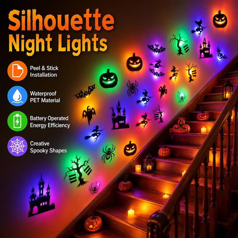 Halloween Pumpkin Decor Led - 30PCS Adesivo de Parede LED de