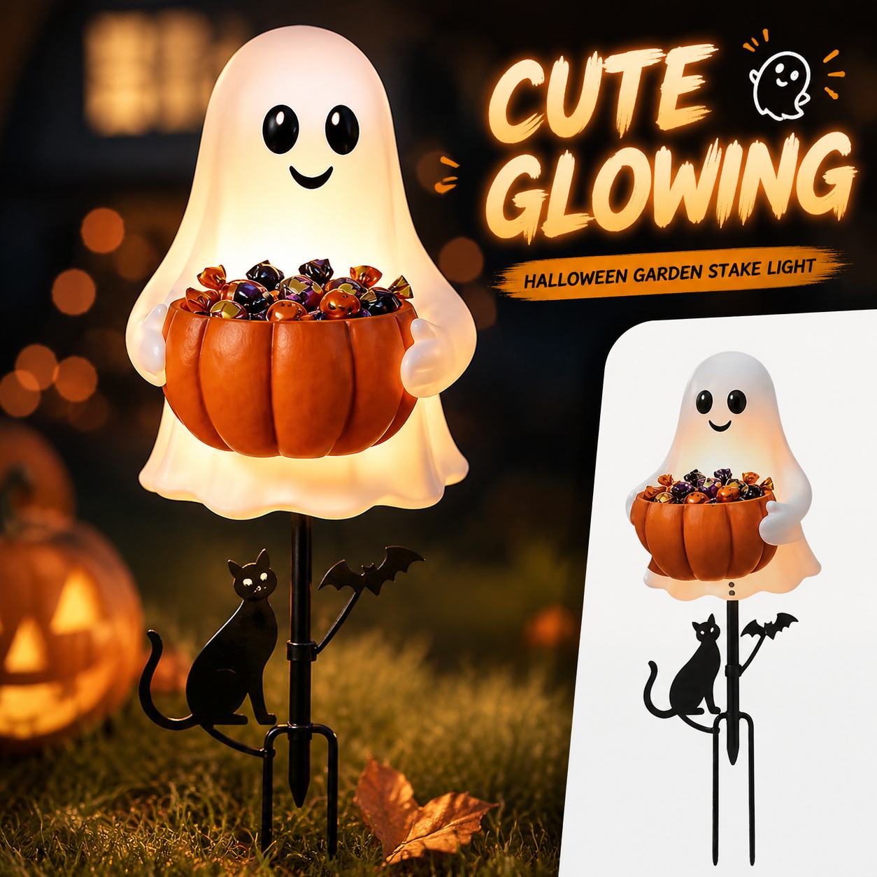 Suporte de Doces Fantasma de H - Halloween Pumpkin Decor Led avaliação e preço