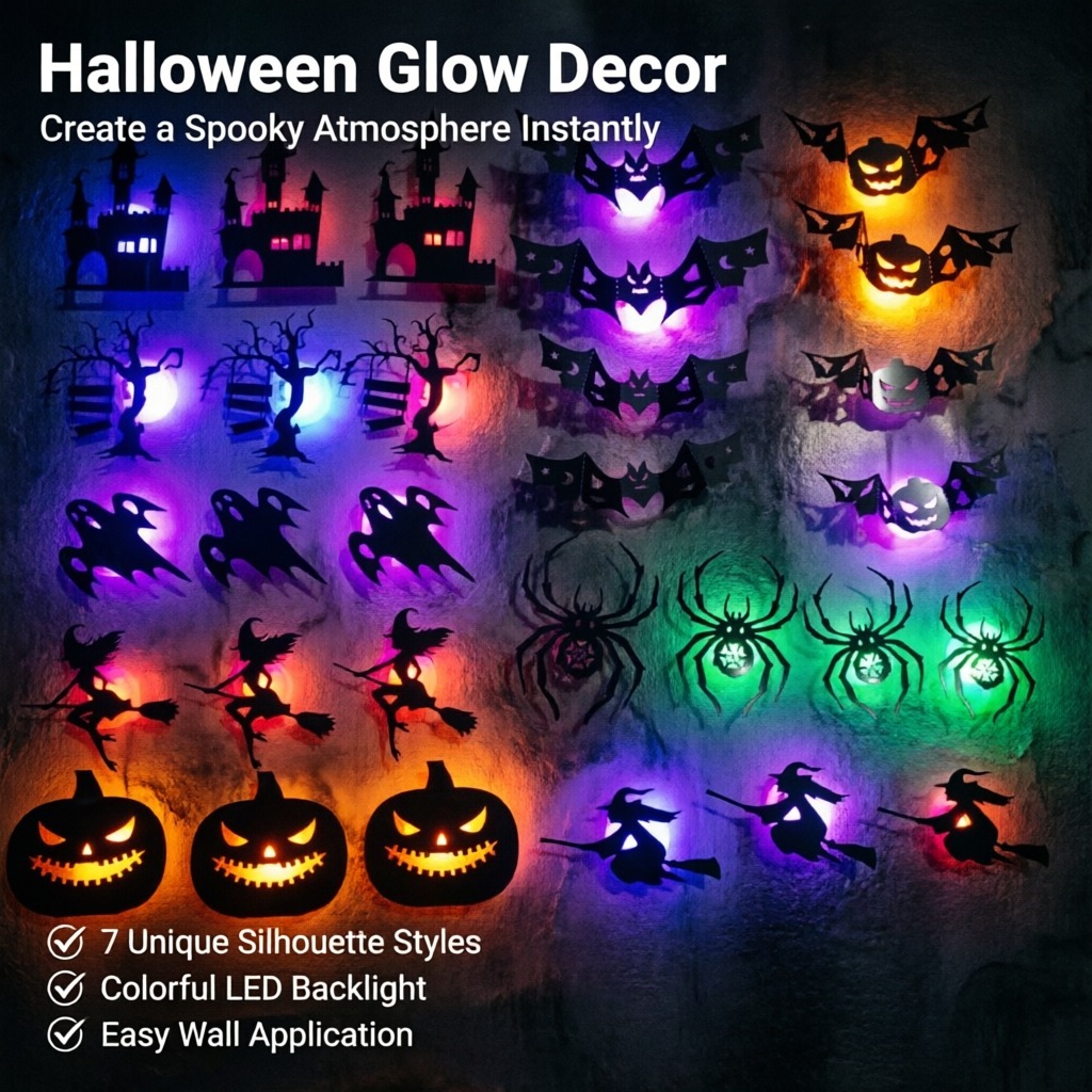 8 peças/conjunto de adesivos d - Halloween Pumpkin Decor Led avaliação e preço