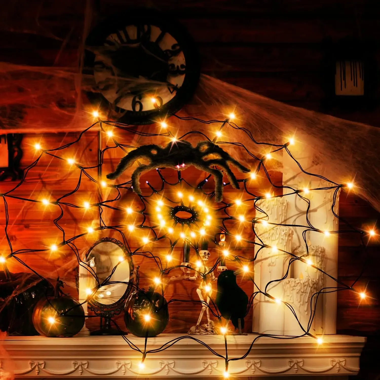 Luzes de LED de Halloween em F - Spider Web Halloween Decoration avaliação e preço
